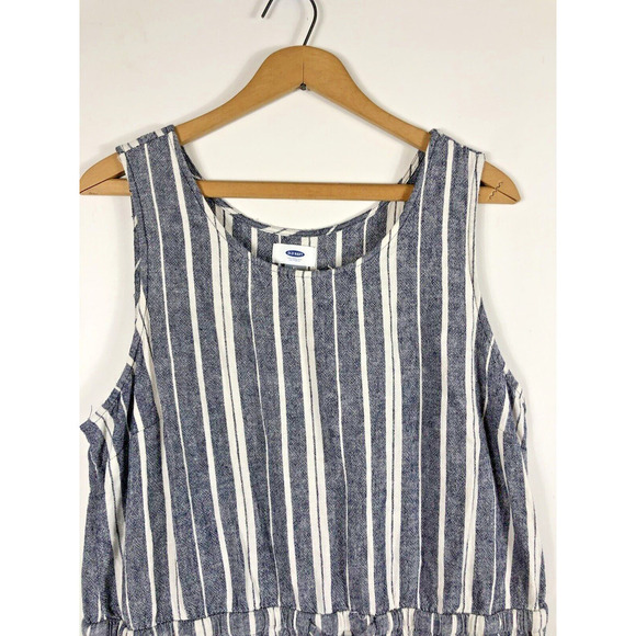Old Navy Dress XL Linen Blend Gray / Blue White Ticking Stripe Shift Tunic - Picture 4 of 7